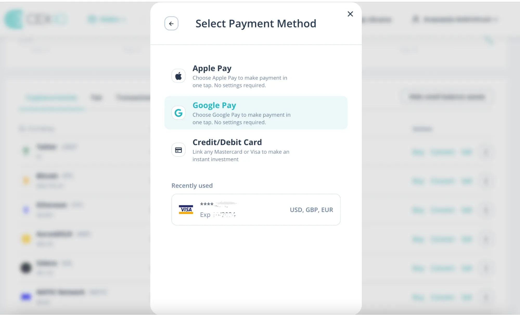 selected method google pay
